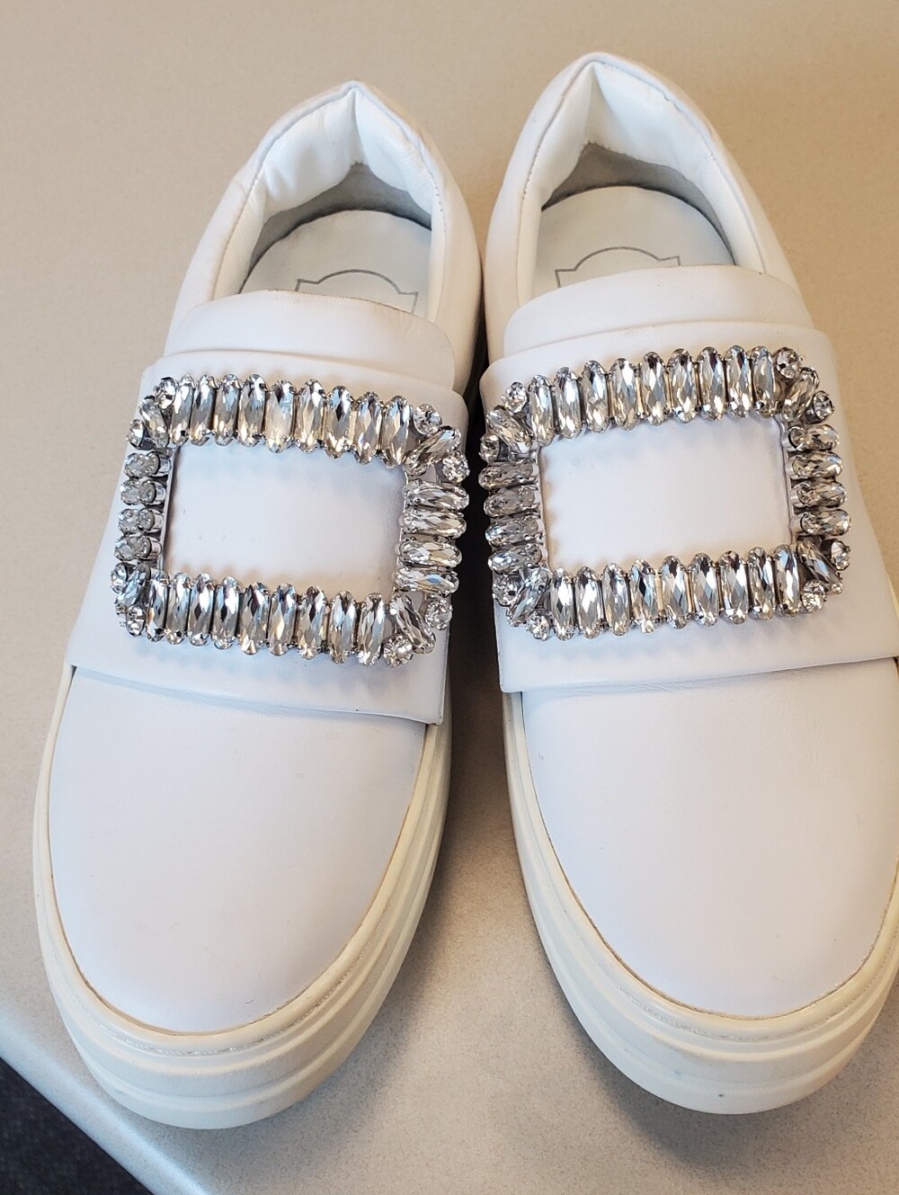 Roger Vivier Skate Strass Buckle white Leather Sneakers